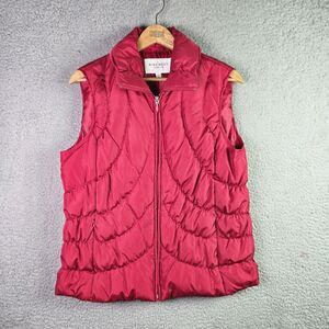 Nine West Puffer Quilted Down Vest Large Red Lightweight Zip Front Warm Layering